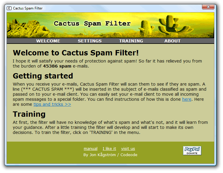 Screenshot of Cactus Spam Filter